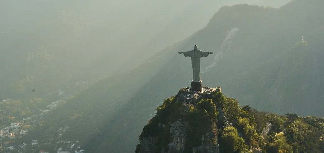 An aerial view of Christ Redeemer statue in Brazil