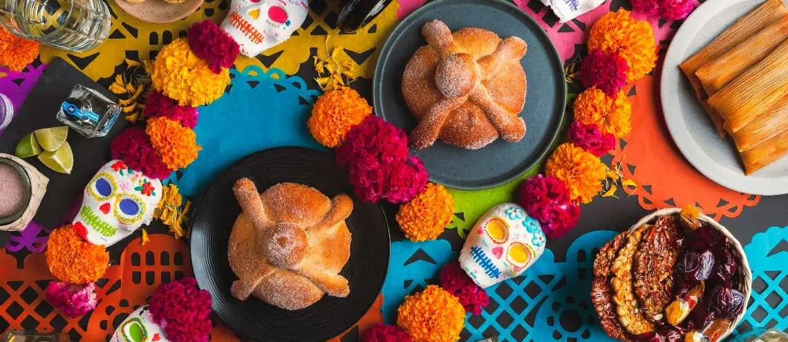 Bread and decorations offered as part of the ofrendas