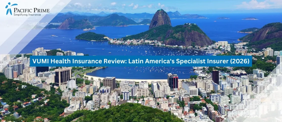 Image of Aerial Panorama Of Rio’s Coastline And Sugarloaf Mountain Beside The Cityscape with text overlay of "VUMI Health Insurance Review: Latin America's Specialist Insurer (2026)"